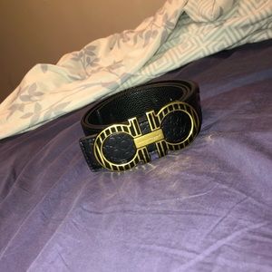 black and gold ferragamo belt